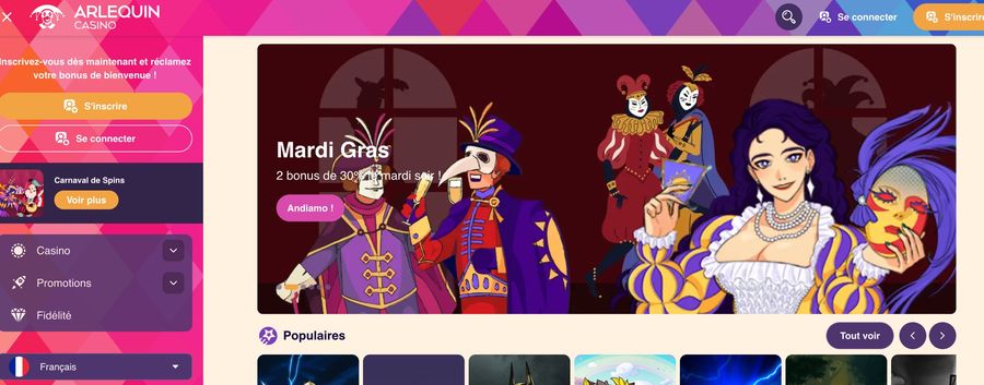 Capture d’écran du site Arlequin en version française