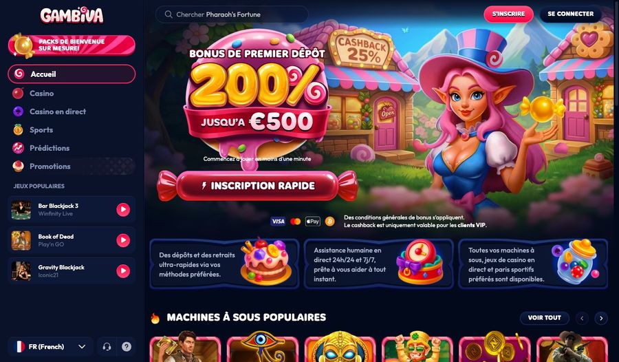 Capture d’écran du site Gambiva en version française