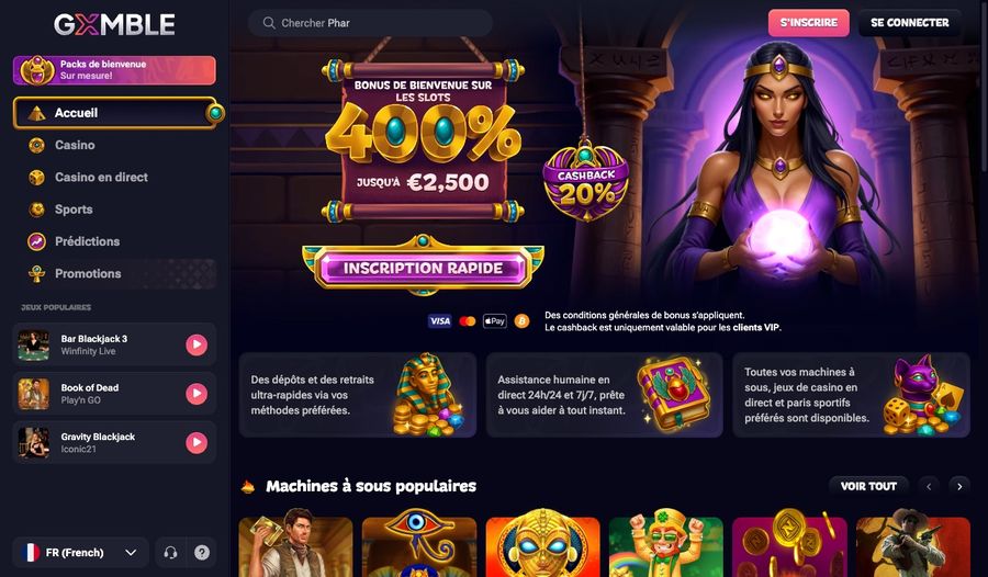 Capture d’écran du site Gxmble en version française