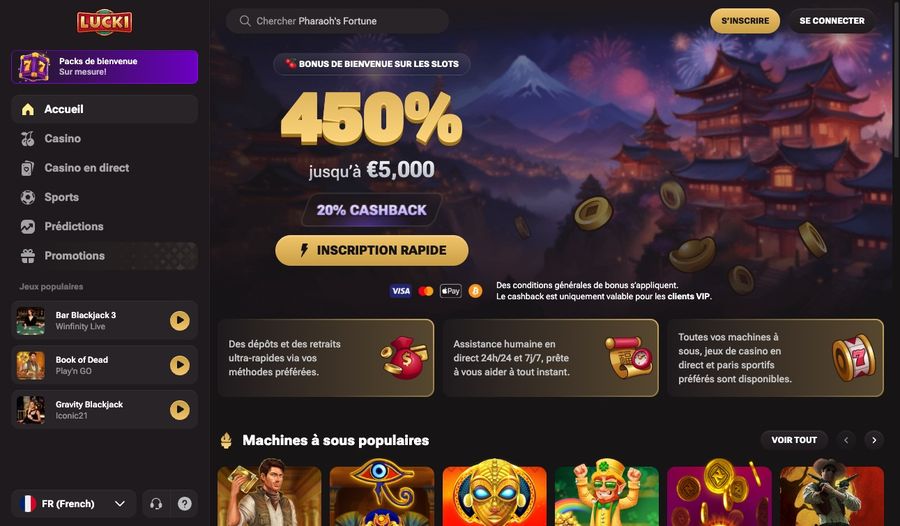 Capture d’écran du site Lucki.Casino en version française